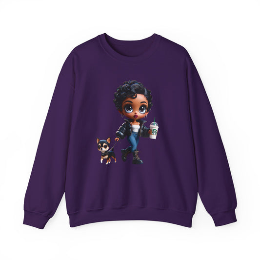 Chibi Betty Boop Sweatshirt - Walking her Dog with Coffee