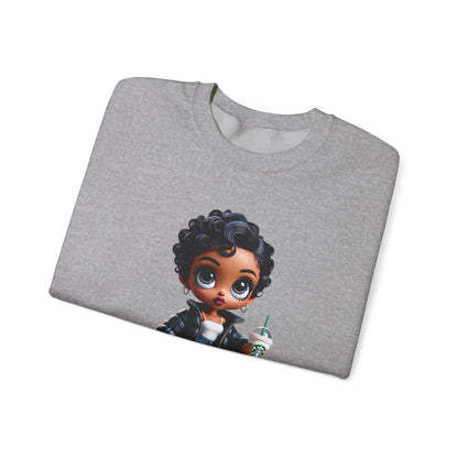 Chibi Betty Boop Sweatshirt - Walking her Dog with Coffee