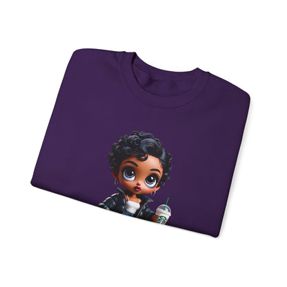 Chibi Betty Boop Sweatshirt - Walking her Dog with Coffee