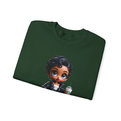 Chibi Betty Boop Sweatshirt - Walking her Dog with Coffee