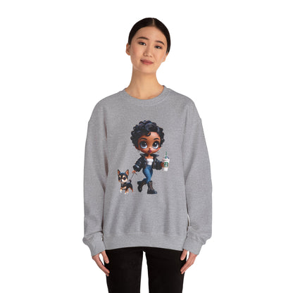 Chibi Betty Boop Sweatshirt - Walking her Dog with Coffee