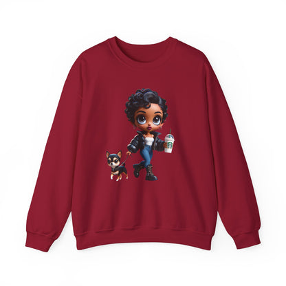 Chibi Betty Boop Sweatshirt - Walking her Dog with Coffee