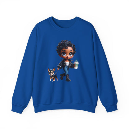 Chibi Betty Boop Sweatshirt - Walking her Dog with Coffee