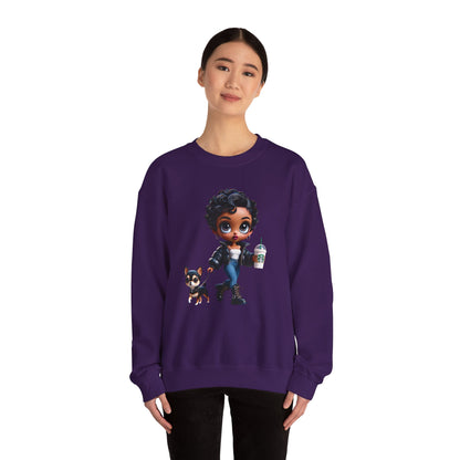 Chibi Betty Boop Sweatshirt - Walking her Dog with Coffee