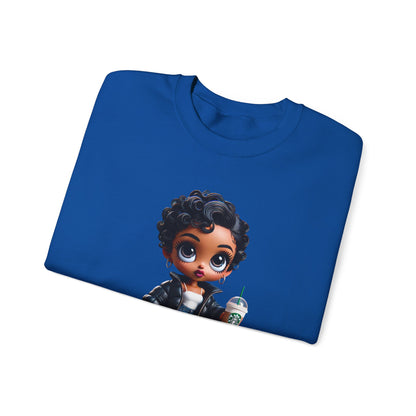 Chibi Betty Boop Sweatshirt - Walking her Dog with Coffee