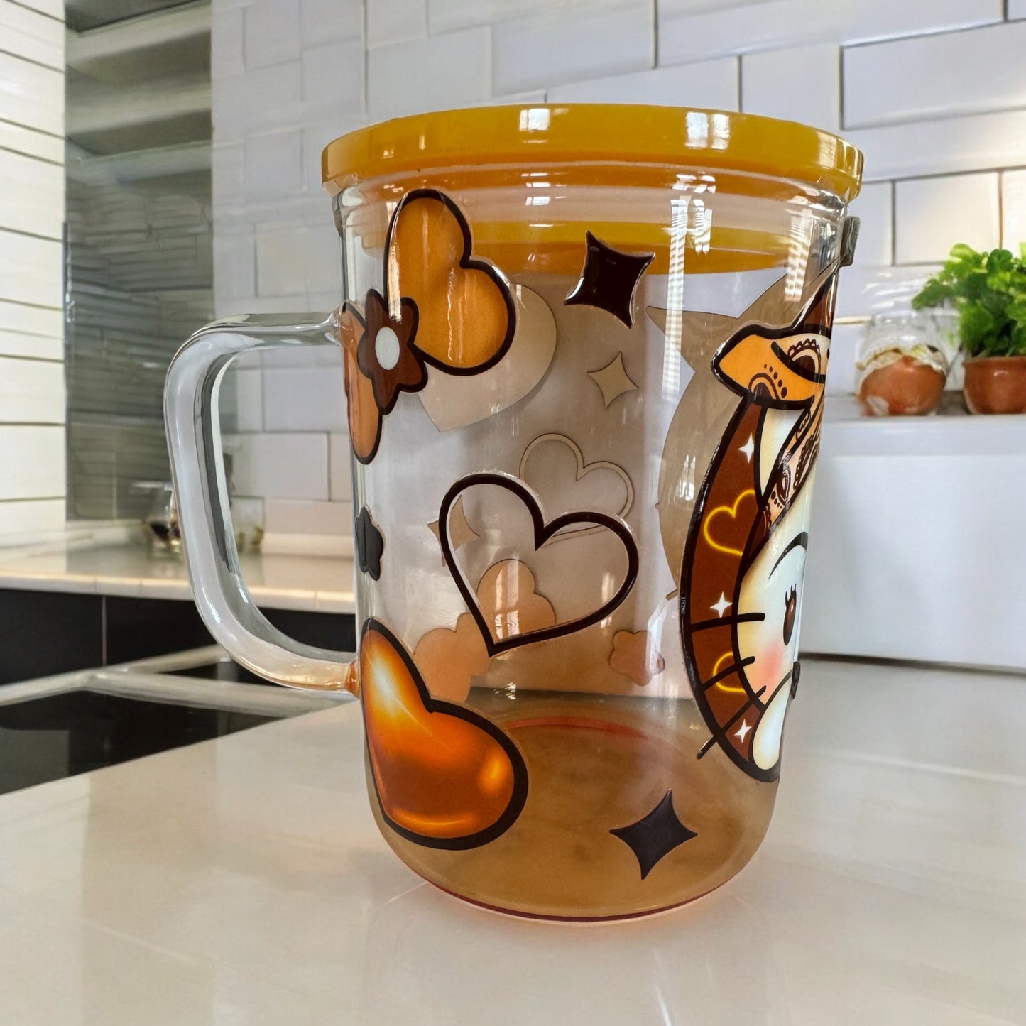 Golden Kitty glass can mug