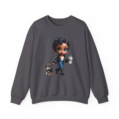 Chibi Betty Boop Sweatshirt - Walking her Dog with Coffee