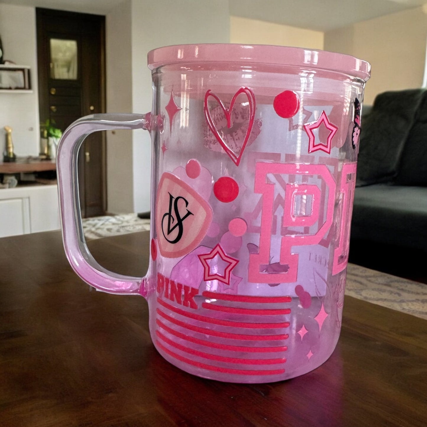 Pink inspired mason jar mug