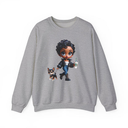 Chibi Betty Boop Sweatshirt - Walking her Dog with Coffee