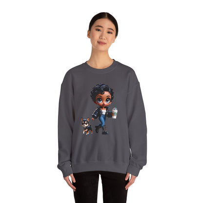 Chibi Betty Boop Sweatshirt - Walking her Dog with Coffee