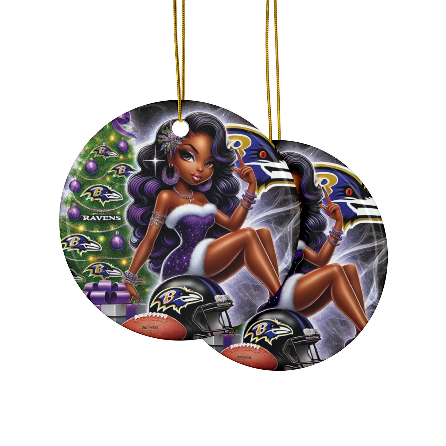 Ceramic Ornaments - African American Woman Christmas Ravens Theme