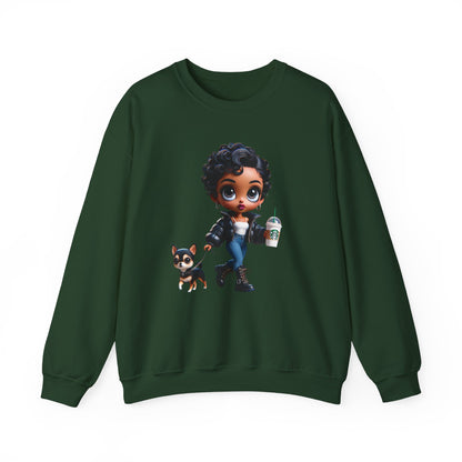 Chibi Betty Boop Sweatshirt - Walking her Dog with Coffee