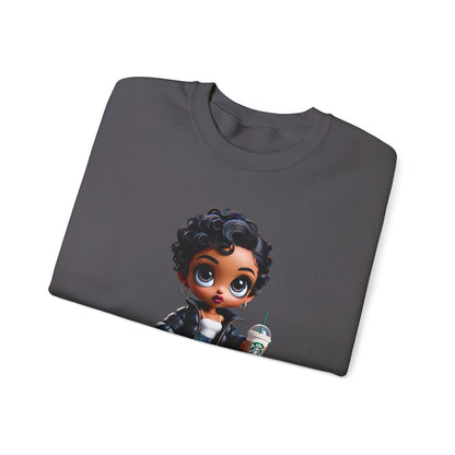 Chibi Betty Boop Sweatshirt - Walking her Dog with Coffee