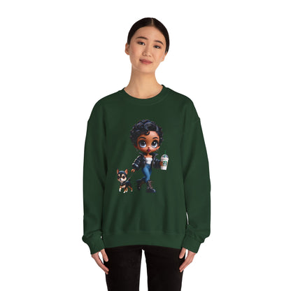 Chibi Betty Boop Sweatshirt - Walking her Dog with Coffee