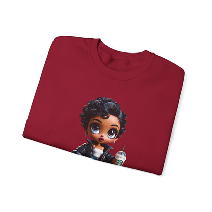 Chibi Betty Boop Sweatshirt - Walking her Dog with Coffee