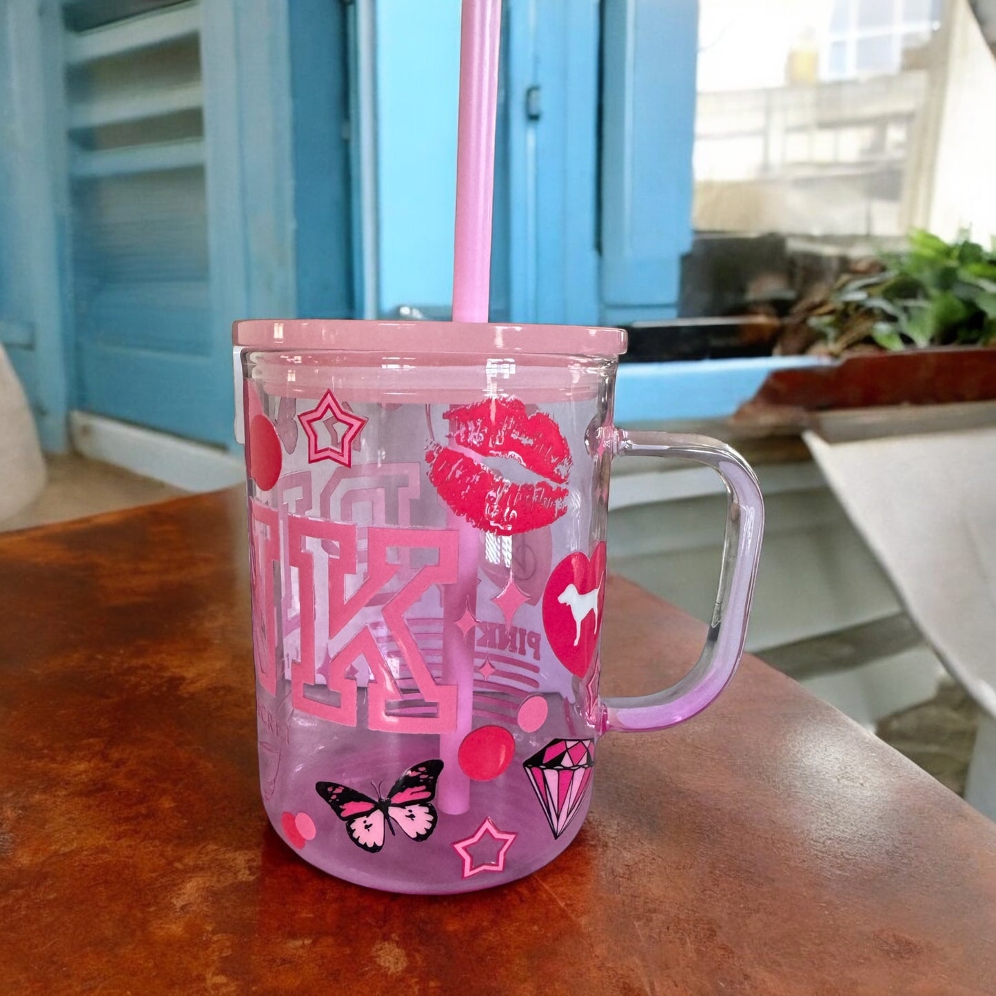 Pink inspired mason jar mug