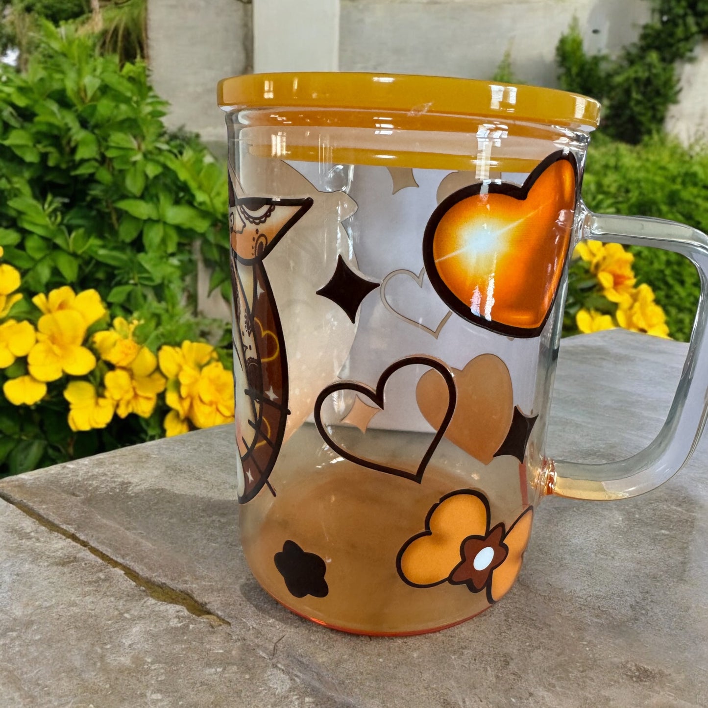 Golden Kitty glass can mug